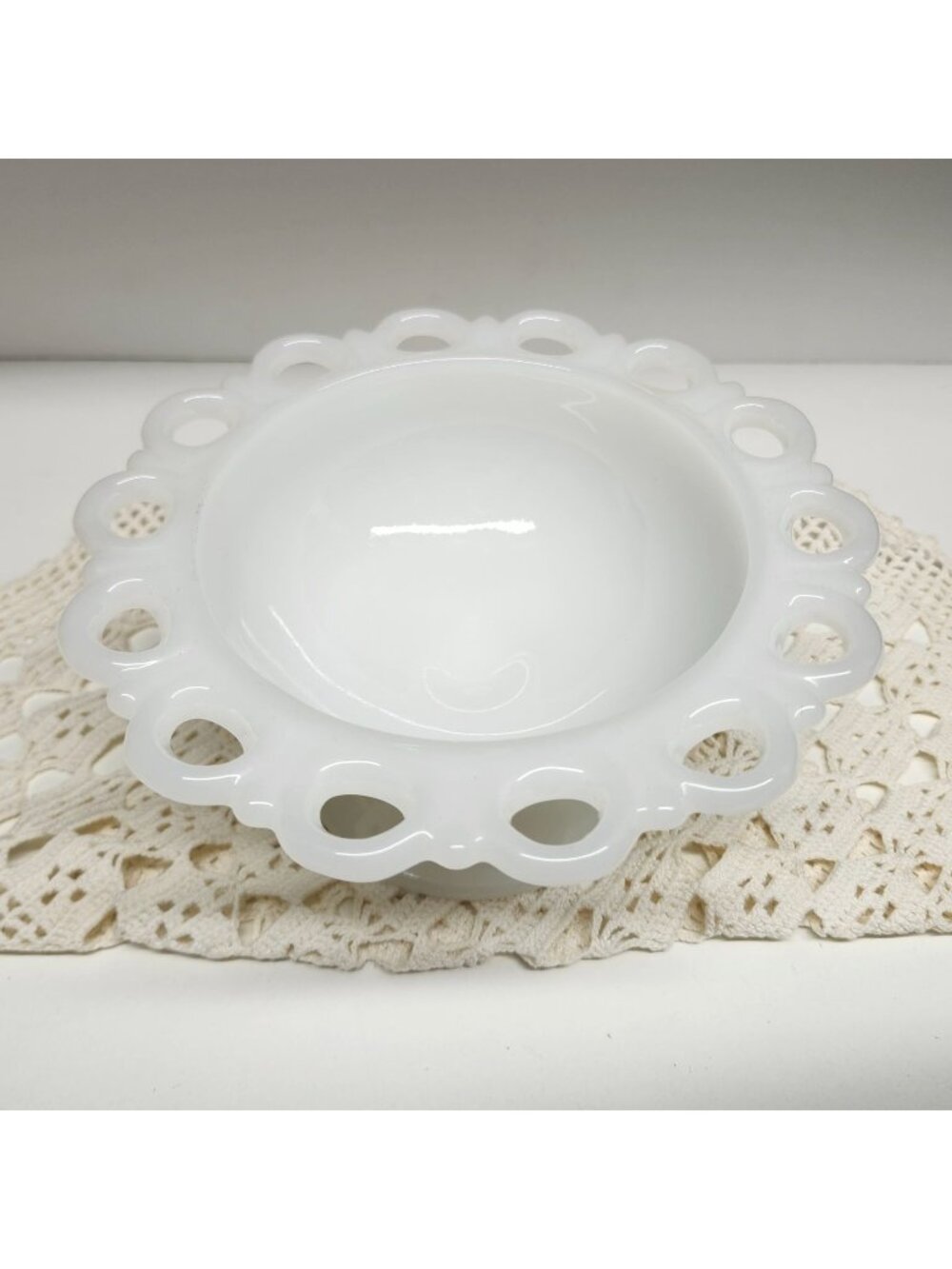 Lace Edge Vintage Milk Glass Pedestal Bowl, 6.75" Anchor Hocking